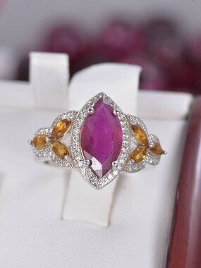 Natural Marqui Ruby with Natural Citrine 925 Sterling Silver